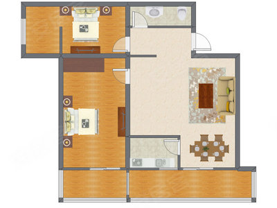 2室2厅 128.45平米户型图