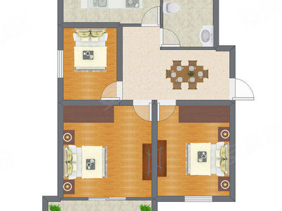3室1厅 59.00平米