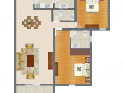 2室2厅 86.87平米户型图