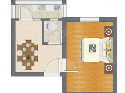 1室1厅 32.00平米户型图