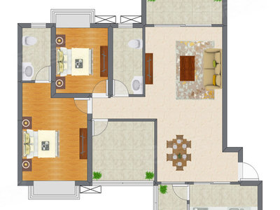 2室2厅 116.12平米户型图