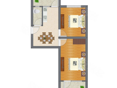 2室1厅 55.23平米户型图