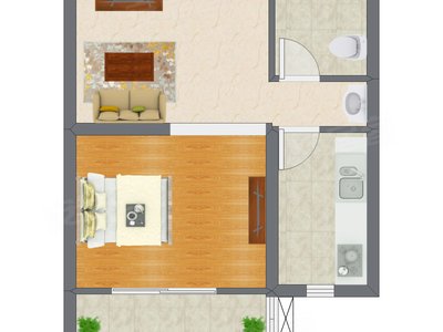 1室1厅 56.20平米户型图