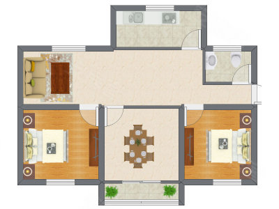 2室2厅 55.45平米户型图