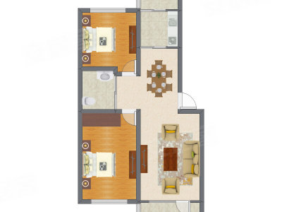 2室1厅 53.00平米