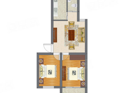 2室1厅 36.28平米户型图