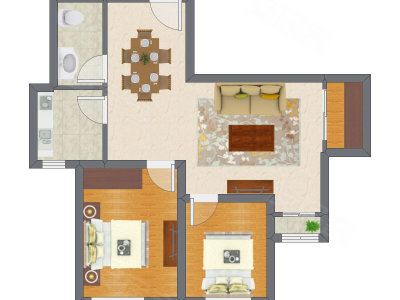 2室2厅 91.67平米户型图