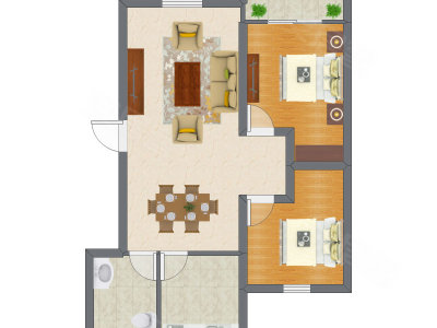 2室1厅 58.43平米户型图