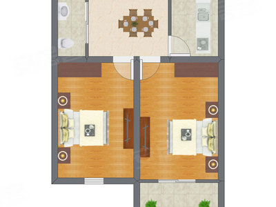 2室1厅 44.65平米户型图