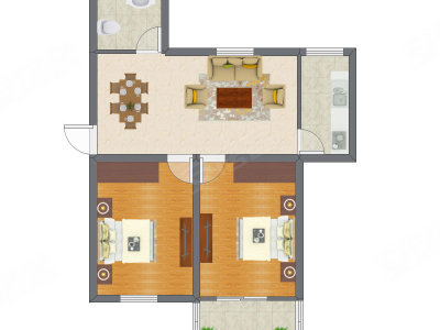 2室1厅 59.47平米户型图