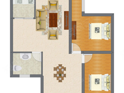 2室1厅 63.80平米