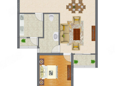 1室2厅 54.74平米户型图