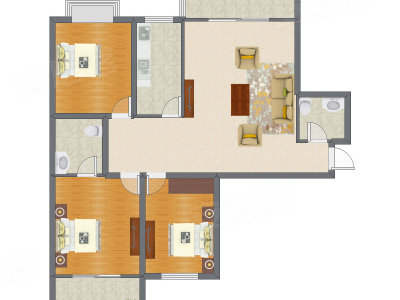 3室1厅 88.35平米户型图