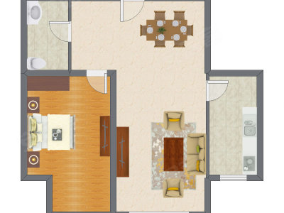 1室1厅 61.09平米户型图