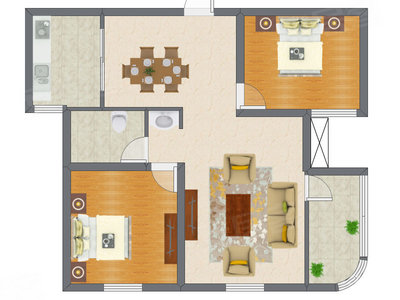 2室2厅 90.27平米户型图