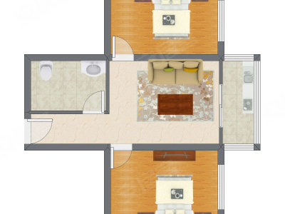 2室1厅 71.93平米户型图