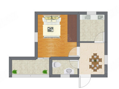 1室1厅 37.93平米户型图
