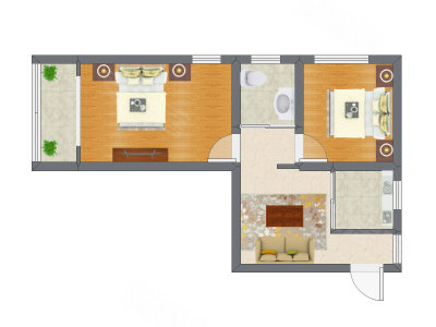 2室1厅 69.65平米户型图