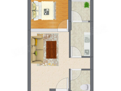 1室1厅 43.70平米户型图