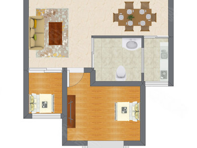 2室2厅 56.40平米户型图