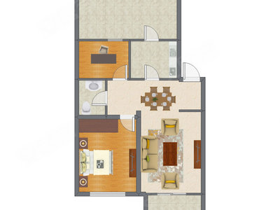 2室2厅 70.22平米户型图