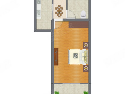 1室1厅 44.60平米户型图