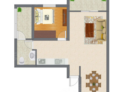 1室2厅 65.62平米户型图