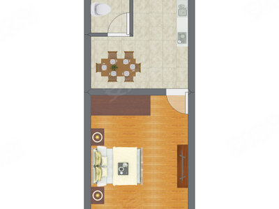 1室1厅 27.48平米户型图