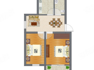 2室1厅 36.70平米户型图