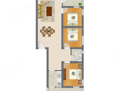 3室2厅 93.36平米户型图