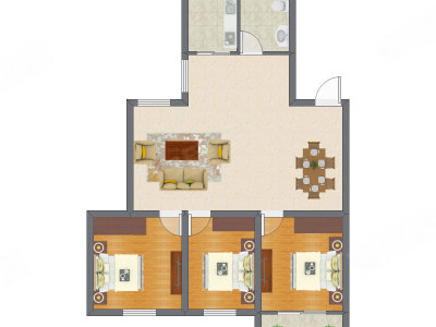 3室1厅 76.54平米