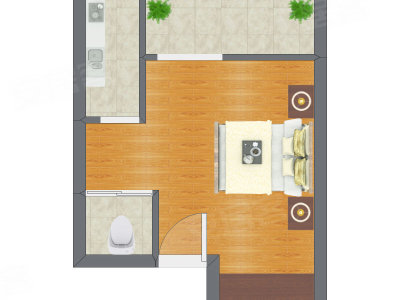 1室1厅 22.30平米户型图