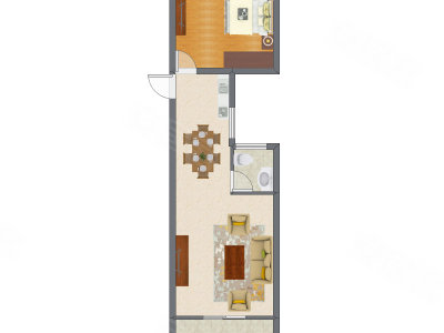 1室1厅 46.57平米户型图