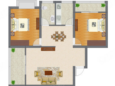 2室2厅 90.71平米