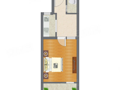 1室1厅 25.67平米户型图