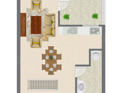 2室2厅 44.43平米户型图