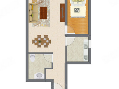 1室1厅 55.25平米户型图