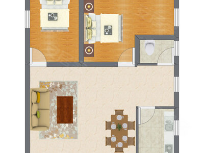 2室1厅 52.38平米户型图