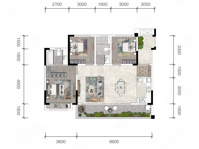 65w起 户型房正套三双卫,明信云珑府二手房,213万,3室2厅,2卫,115平米
