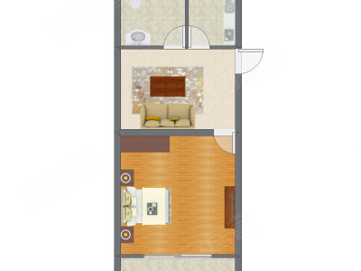 1室1厅 52.25平米户型图