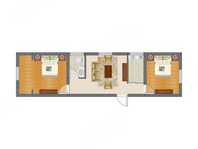 2室1厅 44.45平米户型图