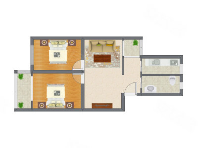 2室1厅 76.86平米户型图