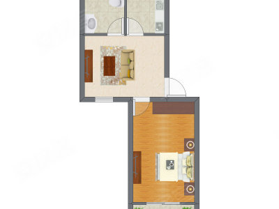 1室1厅 35.42平米户型图