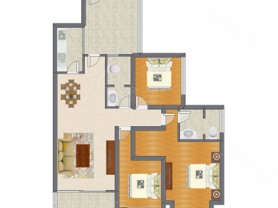 3室2厅 88.77平米户型图