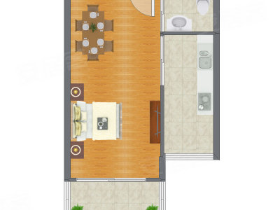 1室0厅 53.47平米户型图