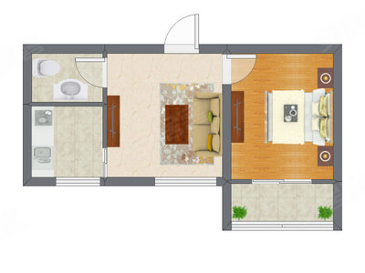 1室1厅 39.09平米户型图