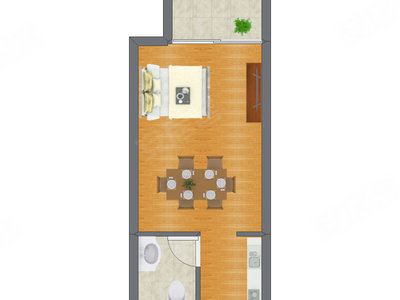 1室1厅 25.45平米户型图