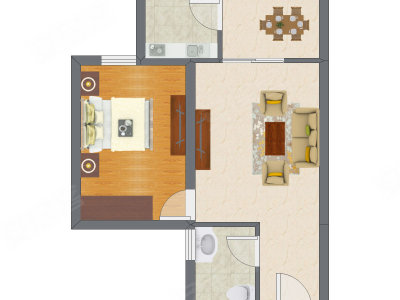 1室1厅 38.49平米户型图