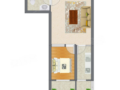 1室1厅 58.08平米户型图