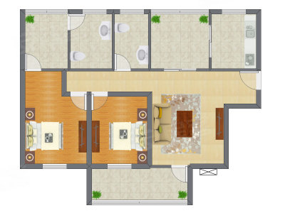 2室1厅 82.74平米户型图